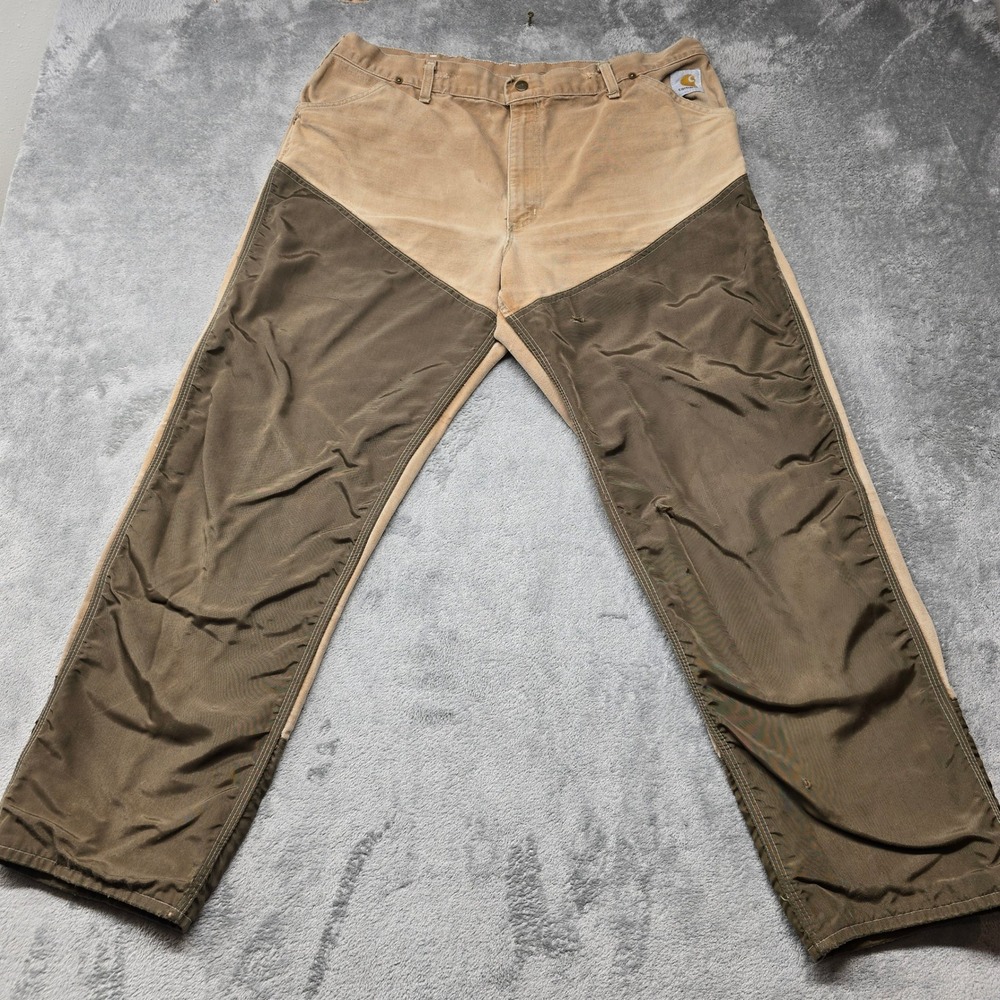 Vintage Carhartt Hunting Pants Mens 42x32 Tan Canvas Brush Guard Made in USA